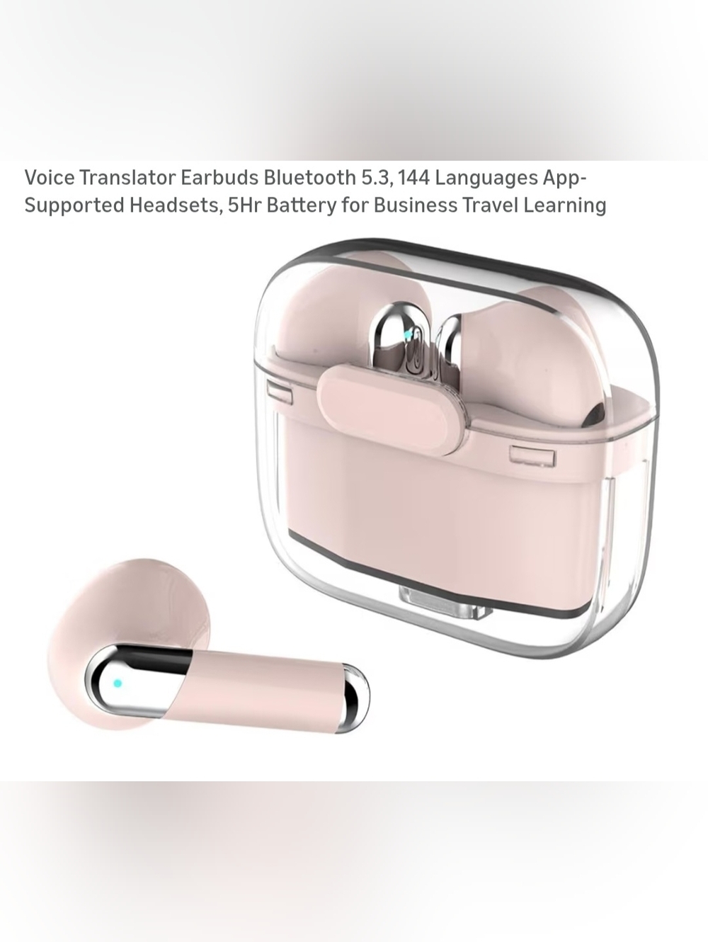 Voice Translator Earbuds Bluetooth 5.3, 144 Languages App-Supported Headsets, 5H